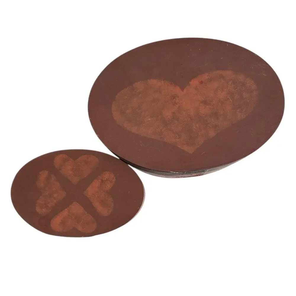 Set of Two Shaker Style Oval Balsa Boxes Heart Lids
